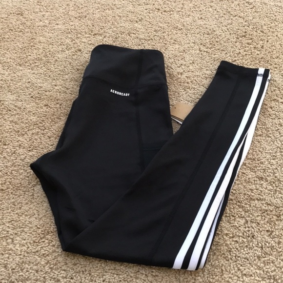 NWT! ADIDAS black Size S 3 stripes 7/8 pocket tights - Picture 12 of 12